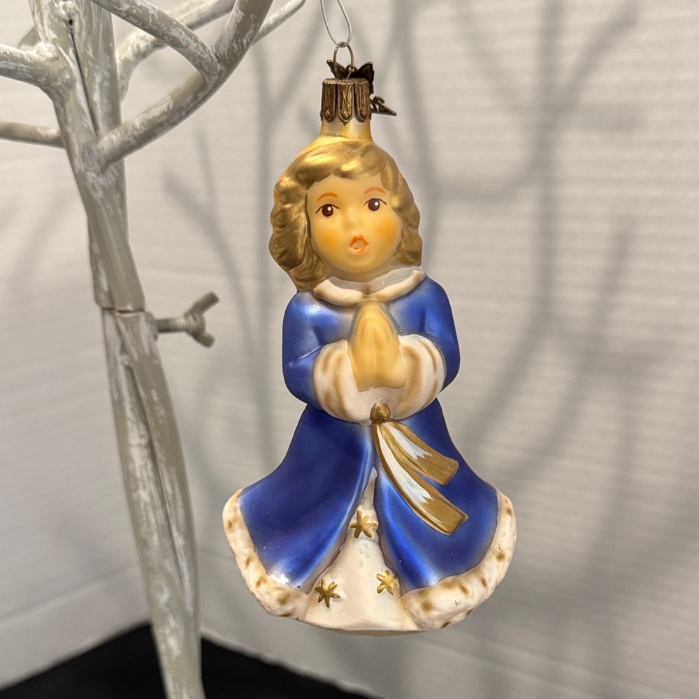 Vintage Blue and Gold Angel Ornament